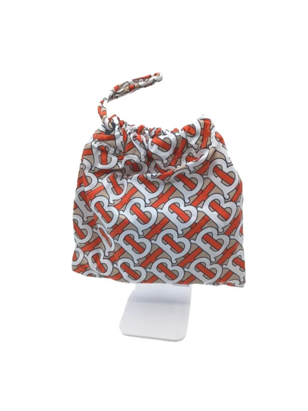 Burberry Red & Tan Monogram Nylon Face Mask With Matching Drawstring Pouch. NWT